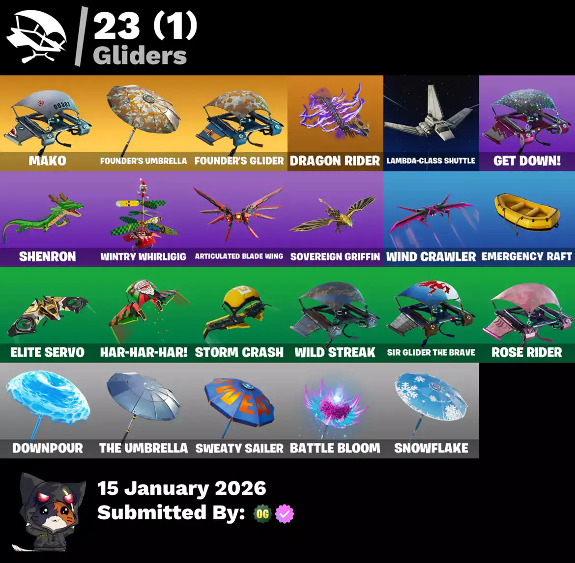 Fortnite account with 21 skins including OG STW, Blue Squire, Royale Knight, and more.