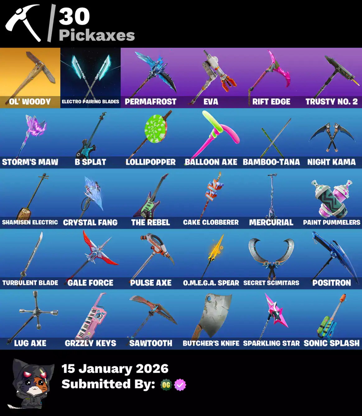 Fortnite account with skins like The Reaper, Blue Squire, Ragnarok, Drift, Carbide, Enforcer, Dark V.