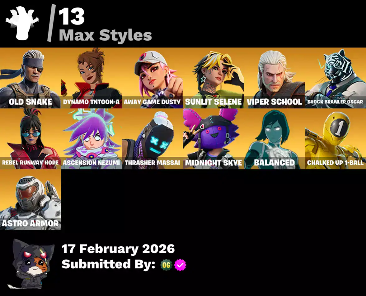 Fortnite skins including Dark Skully, Renzo the Destroyer, Spectra Knight, and more.