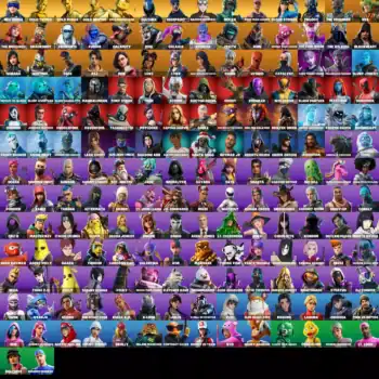 Fortnite skins including Neo Versa, Gold TNTina, Naruto Uzumaki, and others from the HypeAcc collect.