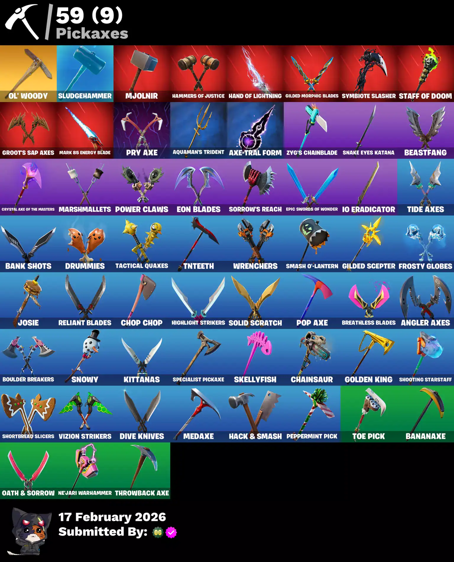 Rogue Spider Knight, Gold Midas, Meowscles, Brutus, Snake Eyes, Fade, Joey, Raz, Alli, Eternal Knigh.