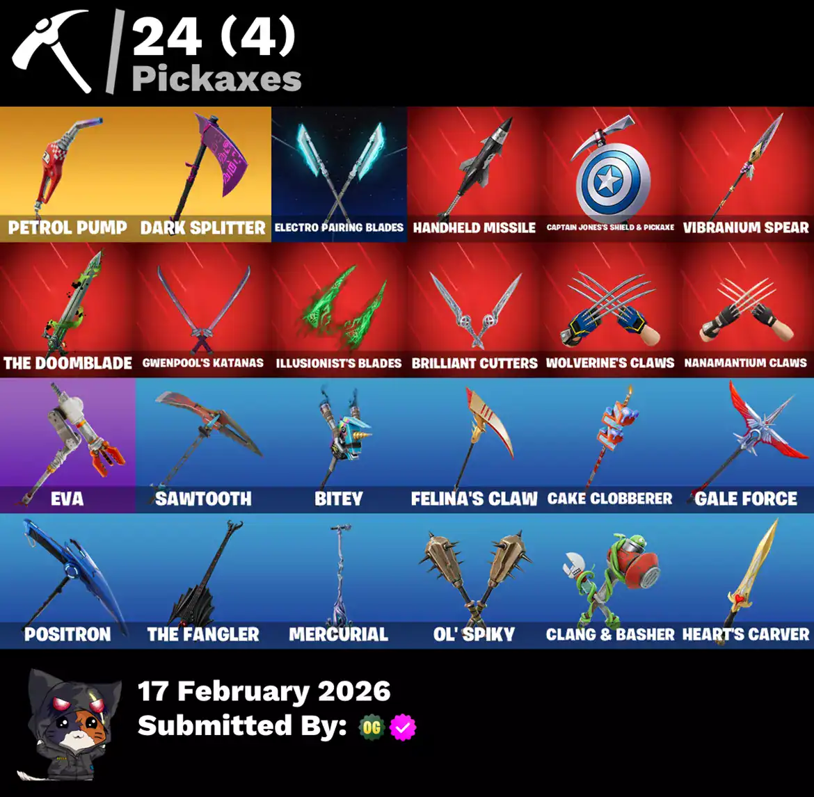 Fortnite skins including Dark Skully, Blue Team Leader, Rogue Agent, and more.